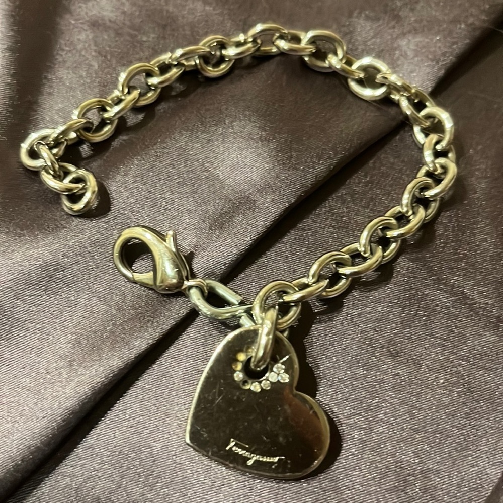 Authentic Salvatore Ferragamo 925 Heart Bracelet ( Altered and Missing Stones!)